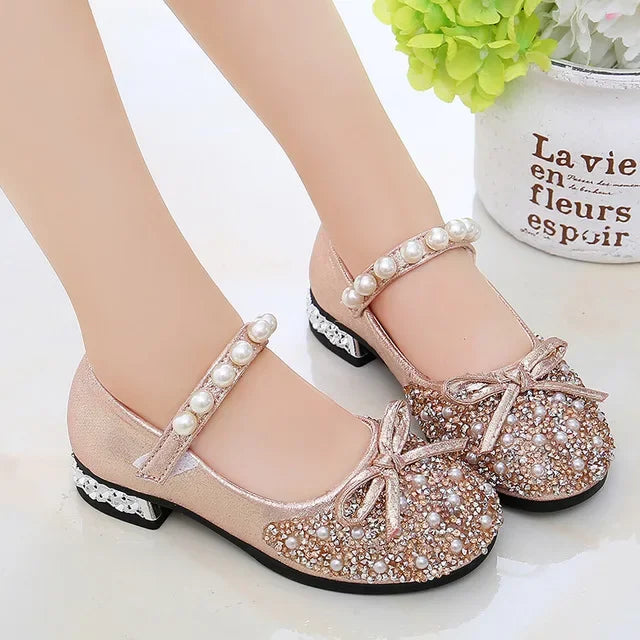 Summer Girls Shoes Bead Mary Janes Flats Fling Princess Glitter Shoes Baby Dance Shoes Kids Sandals Children Wedding Shoes Gold