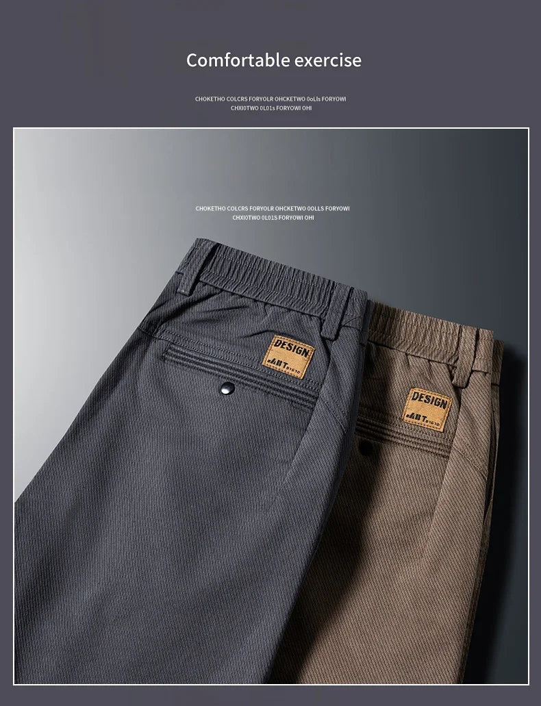 Spring Men's Slim Casual Pants Business Straight Twill Cotton Elastic Trousers Brand Fashion Korean Clothing Coffee Black Gray