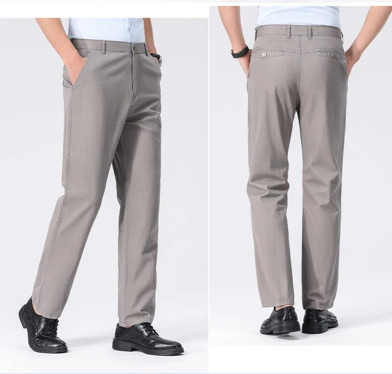 Spring Summer Cotton Suit Pants Men Solid Color Smart Casual Dress Trousers Man Lightweight Zipper Fly Straight Breathable Pants