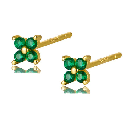 925 Sterling Silver Romantic Color Zircon Three-petal Flower Stud Earrings for Women Fashion Huggies Piercing Jewelry