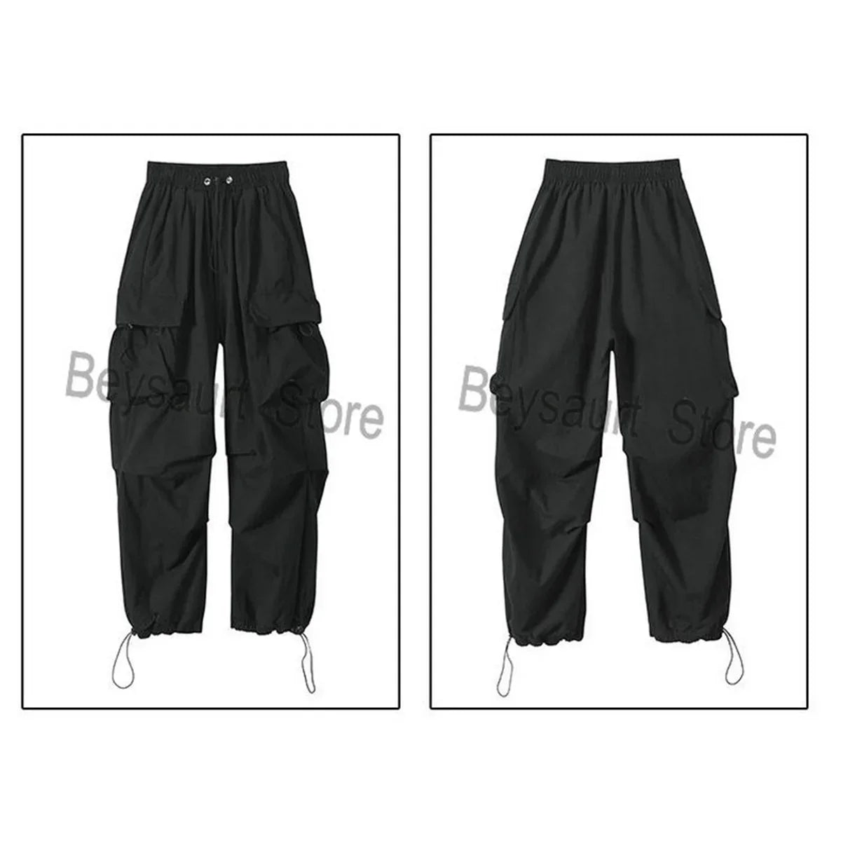 Streetwear 2025 New Spring Harem Multicolored Casual Pants Men Elastic Waist Solid Color Cargo Pants Multi Pocket Baggy Pants