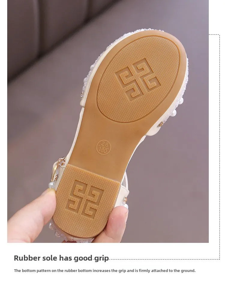 2025 New Summer Style Fashionable Comfortable Casual and Elegant Flat Bow Toe-toe Beaded Wear-resistant Girls' Leather Shoes