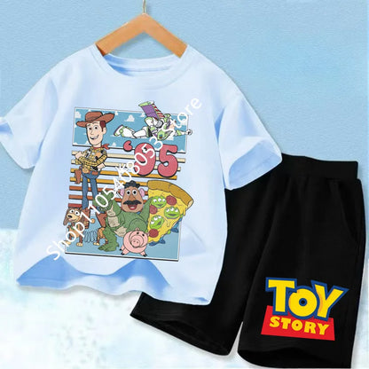 2026 Cute Toy Story Birthday Boy T-Shirt Set, Adorable Woody and Buzz Lightyear Design for Kids' Birthday Outfits
