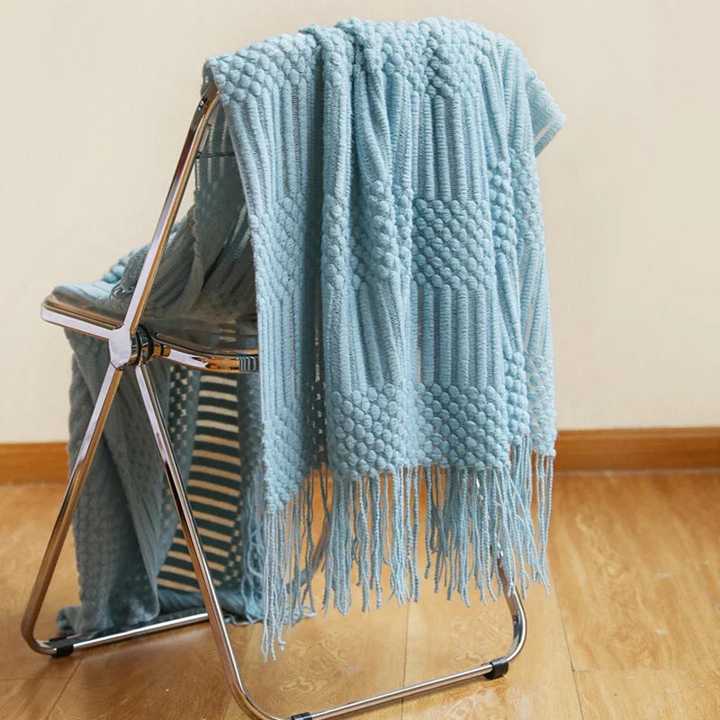 White Boho Throw Blankets Textured Big Knitted Blankets Chunky Vintage Luxury Throw Bedspread Blanket Cover Manta Para Sofá