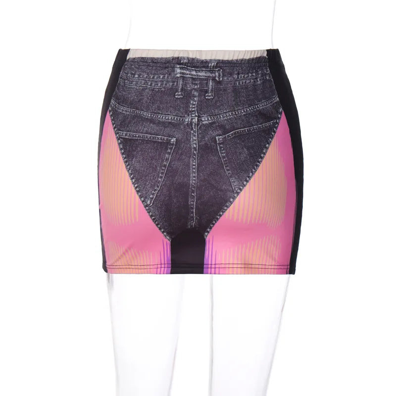 Fashion Women Tie Dye 3D Print Mini Skinny Skirt Female Summer Wrap Hips Skirt Ladies Sexy Streetwear Elestic Pencil Skirts