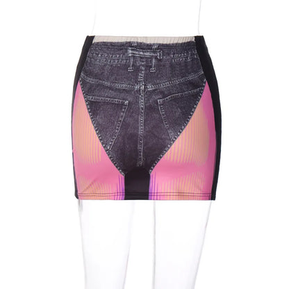 Fashion Women Tie Dye 3D Print Mini Skinny Skirt Female Summer Wrap Hips Skirt Ladies Sexy Streetwear Elestic Pencil Skirts