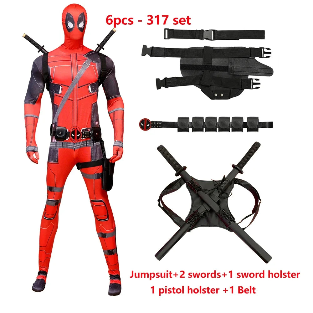 Deadpool Child Costume Halloween Costumes Kids Men Adult Superhero Bodysuit Jumpsuit Children Cosplay Costume Swords Accessories