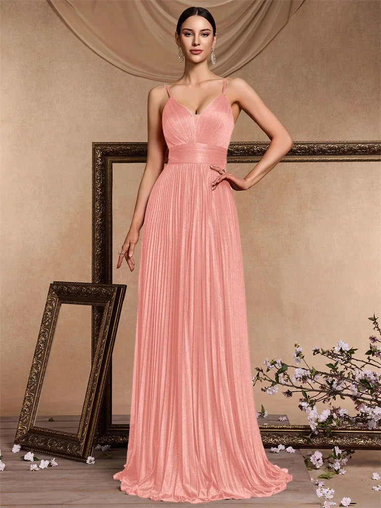 Vestidos de festa elegantes linha A luxuosos até o chão sem costas formais decote V profundo femininos vestidos de coquetel para festa de casamento