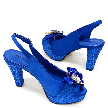 Shoes for Women High Heels INS Style Rhinestone Peep Toe Bow Gold Color New Italian Shoes and Bag for Party 2024