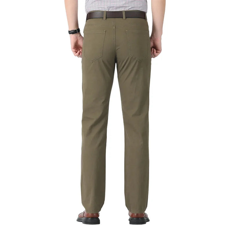 Dayton Olive Stretch Chinos:Mens Suit Pants Cotton Casual Stretch Male Trousers Long Straight High Quality Dress Pants 40 42 44