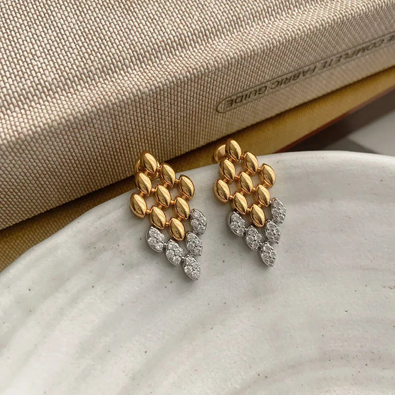 Cz stone pave rhombus chain dangle earrings for women geometric statement earrings party dainty jewelry delicate new in 2025