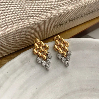 Cz stone pave rhombus chain dangle earrings for women geometric statement earrings party dainty jewelry delicate new in 2025