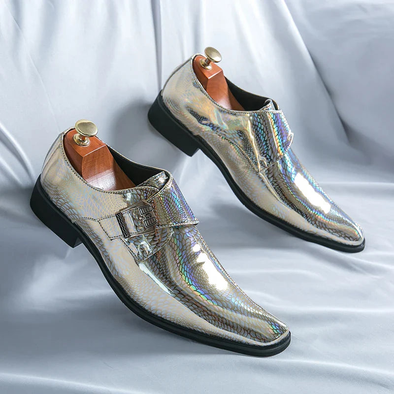 Pink Mens Patent Leather Shoes Designer High Quality Pointed Chelsea Formal Shoes Man Dress Wedding Party Shoes Men