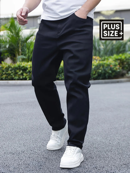 Men's Casual Basics Solid Black Slim Fit Jeans Stretch Elastane Men's Spring Trousers Simple and Versatile Men's Pants