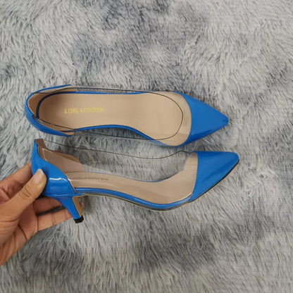 Women Pumps Spring Autumn PVC Transparent 5cm Low Heels Sexy Pointed Toe Slip-on Thin High Heels Party Wedding Shoes