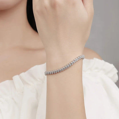 1.5mm Real Moissanite Tennis Bracelet S925 Sterling Silver  3-row Heart Lab Diamond Bracelets for Bridal Women Wedding Jewelry