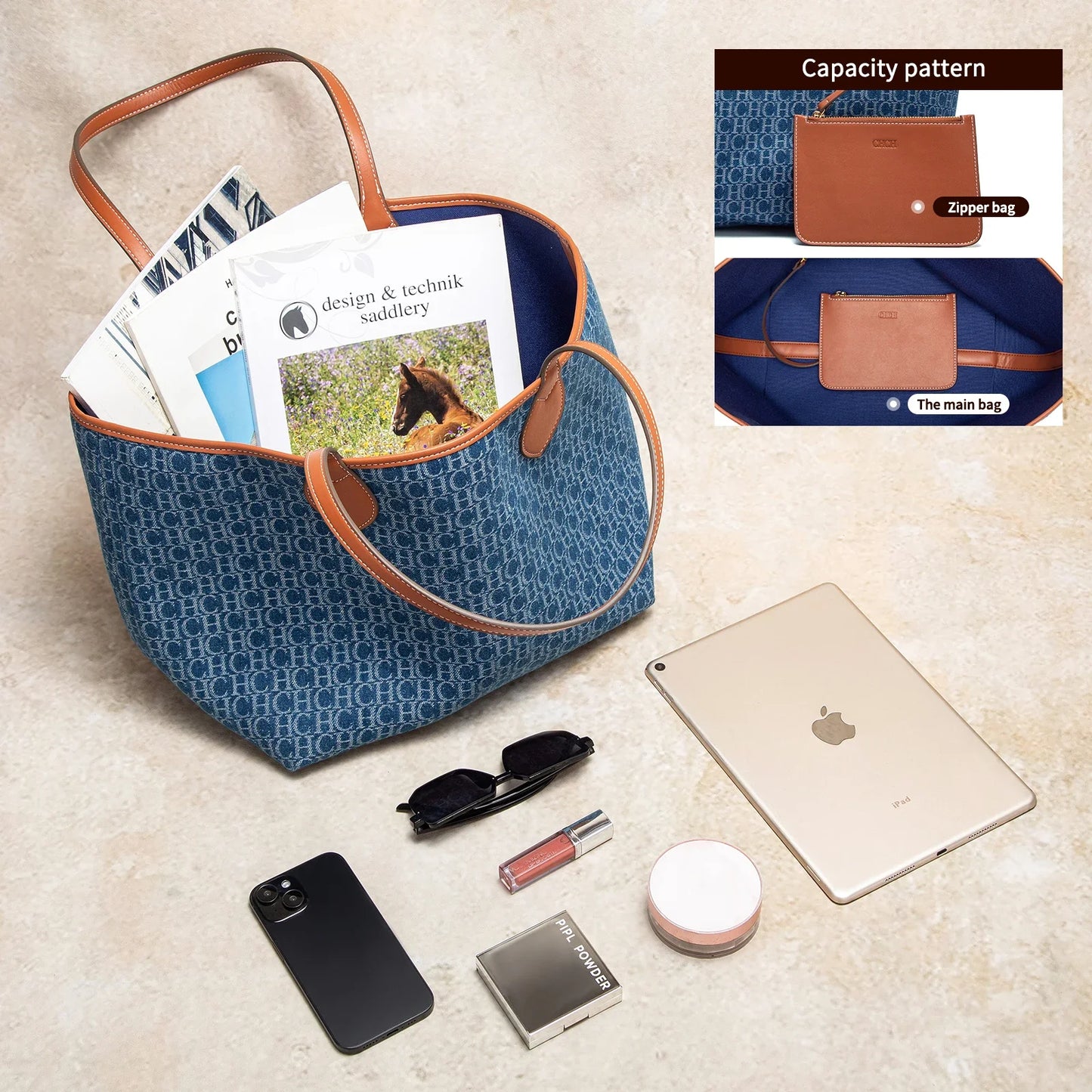 New Large Capacity Tote Bag Geometric Elegance Meets Dual-Tone Utility Versatile Double Sided Color Blocking Handbag