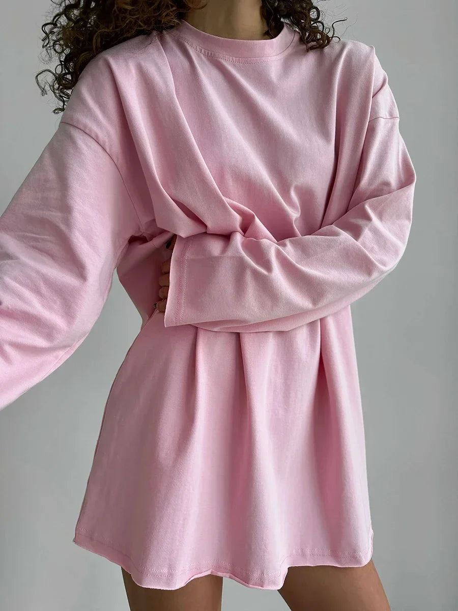 Women Summer 100% Cotton T-shirt Bottoming Spring Basic Fashionable Solid Lady Long Sleeve Loose Tops Shirts