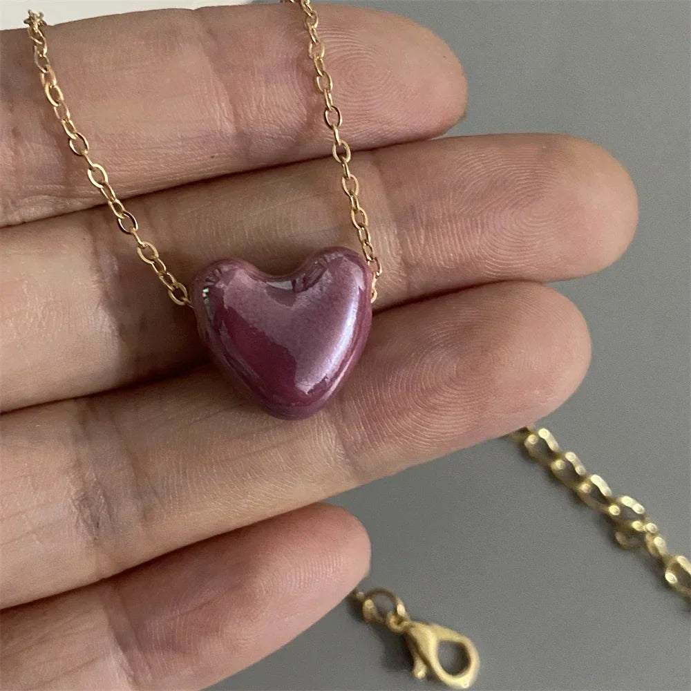 1 PC Fashion Love Heart Choker Necklace Various Color Gift Necklace Golden Color Link Chain Neck Jewelry