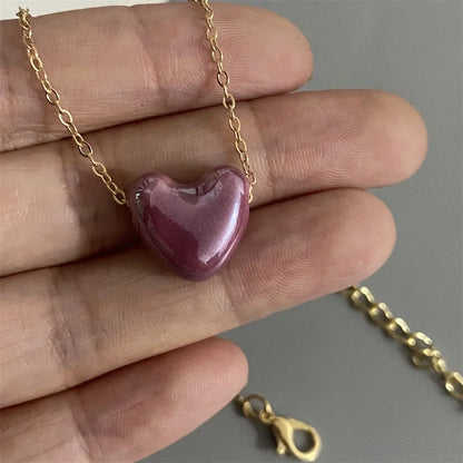 1 PC Fashion Love Heart Choker Necklace Various Color Gift Necklace Golden Color Link Chain Neck Jewelry
