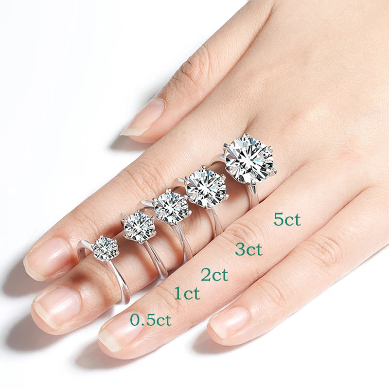 0.5-5CT Certified Moissanite Solitaire Ring for Women D Vvs1 Sparkling Wedding 925 Sterling Silver Lab Diamond Band GRA