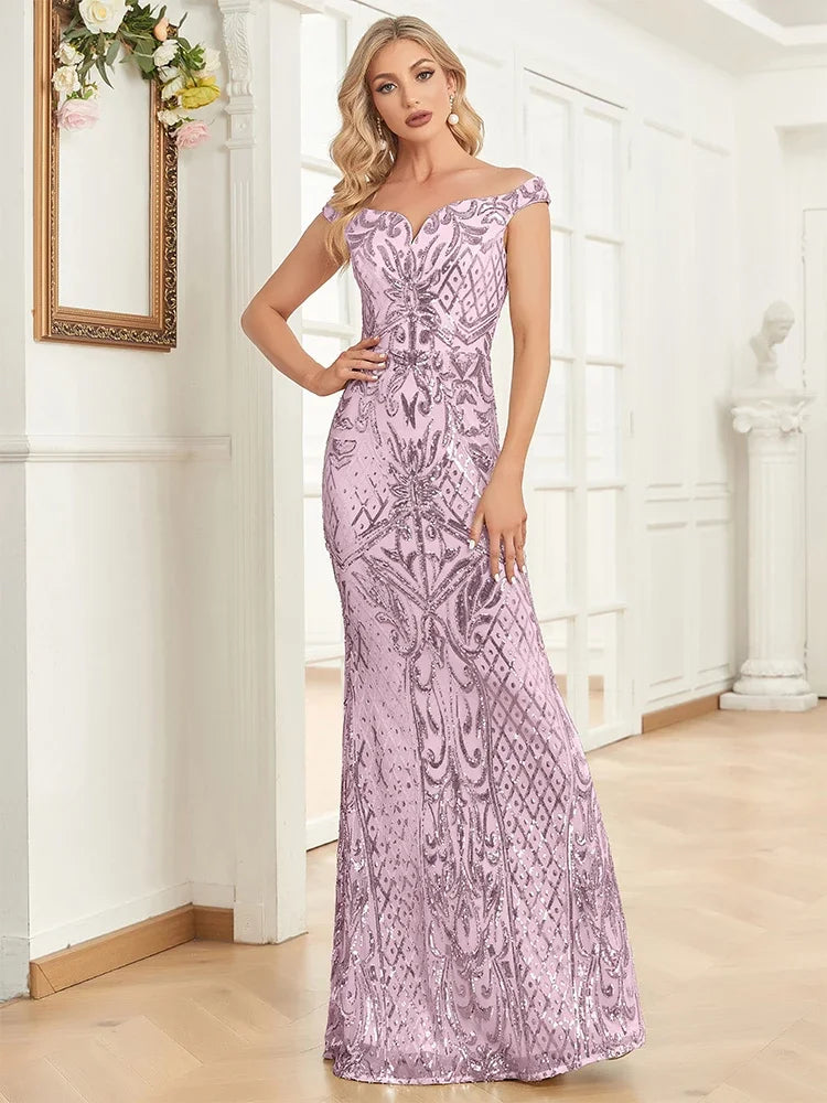 Elegant V Neck Silver Sequins Evening Dresses 2025 Women Sleeveless Party Maxi Mermaid Dress Long Luxury Prom Gown