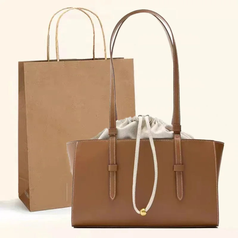 New Fashion Women's Bag Large Capacity Tote Shoulder Bag Leather String Commuting Basket Handbag For Women Vacation