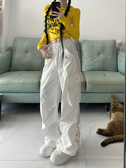 2026 New American Style Large Pocket Cargo Pants Women's Spring Summer Wide Leg Pants Loose Slimming Casual Sports Pants
