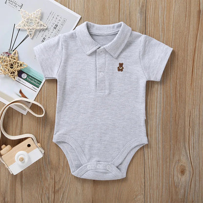 Summer Cotton Newborn Romper  2025 A Class Soft Breathable Polo Collar Easy Dressing Jumpsuit for 0-12 Months Boys Girls