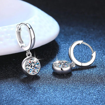 D VVS1 Round Moissanite Pendant Earrings for Women Sparkling Fine jewelry s925 Sliver Plated White Gold Hoop Earring