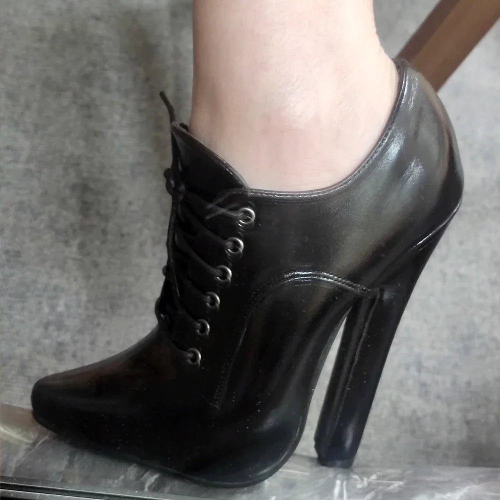 6 Inch High heel Fetish Lace Up Pointy Toe Unisex Drag Queen Pump