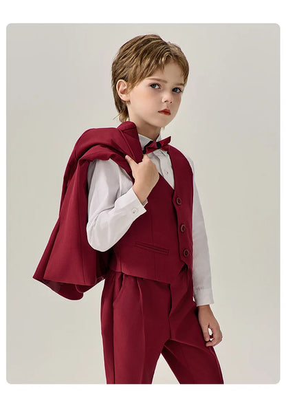 Prince Kids Green Jakcet Vest Pants Bowtie Piano Party Dress Boys Wedding Ceremony Photograph Suit Children Performance Costume