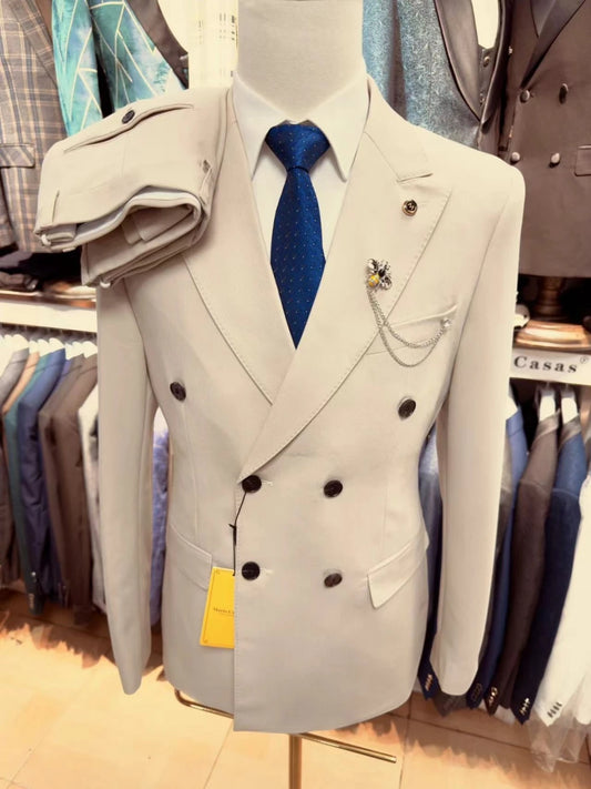 Classic 2-pieces Peak Lapel Men Suit Smooth Business Tuxedo In Stock Set Decent Party Daily High Quality Simple Groom Wear