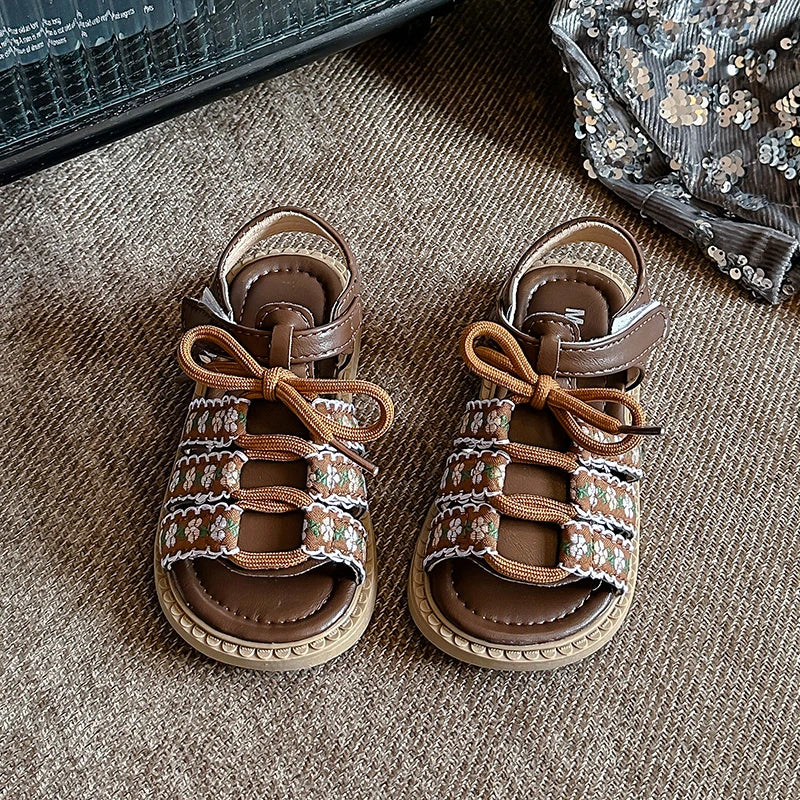 Baby Girls Hot Sale Summer Princess Fashionable Embroidery Soft Hollow Sandals Kid Elegant School Lightweight Cute Walking Shoes