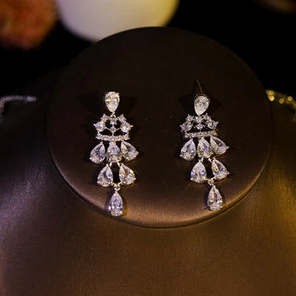 High Quality Two-layer Wavy Necklace Light Luxe Zircon Jewelry Set Bride Wedding Dress Accessories  Ornaments Girlfriend's Gift