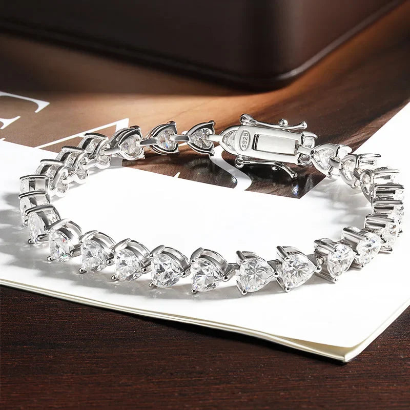 D VVS1 Heart Moissanite Tennis Bracelet Original 925 Sterling Silver Plated 18k White Gold with GRA Bracelets for Women