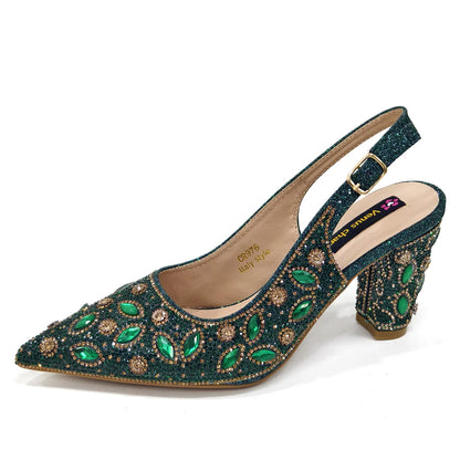 Conjunto Elegante de Sapatos e Bolsa Femininos Nigerianos de Bico Fino para Festa, Scarpins Luxuosos com Strass para Ocasiões Especiais