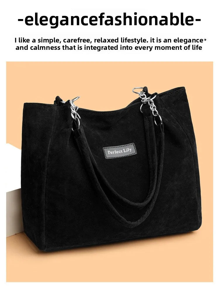 European American Autumn Winter Large Capacity Suede Women's Bag, Vintage Handbags Women Shoulder Bag, Retro Faux Suede Tote Bag