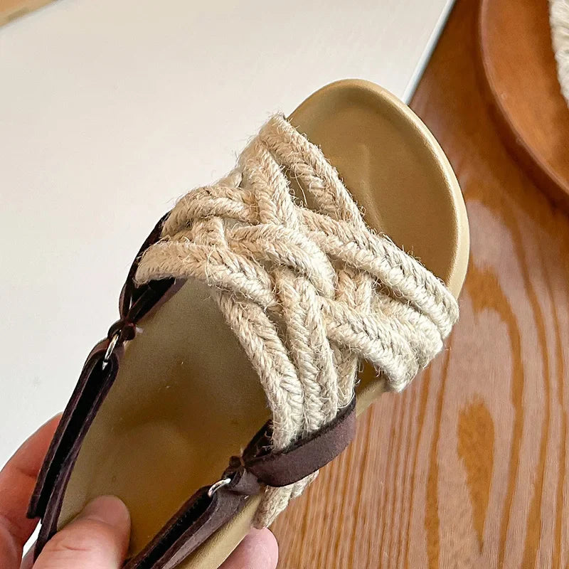 Children's Boho Braided Sandals Summer New Boys Girls Casual Shoes for Outdoor Daily Wear Open-toe Kids Platform Beach Sandals