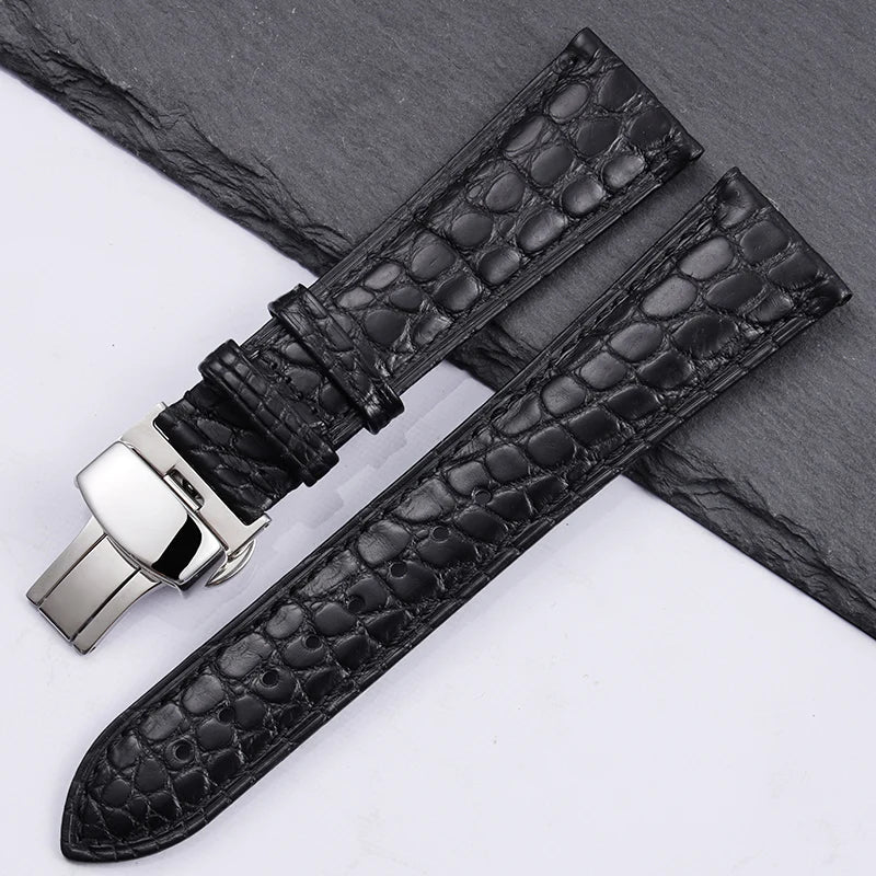 High quality Two-sided Crocodile Skin leather watch strap Butterfly clasp 19mm 20mm 21mm 22mm men metal Watchband soft bracelet