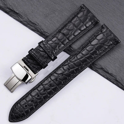 High quality Two-sided Crocodile Skin leather watch strap Butterfly clasp 19mm 20mm 21mm 22mm men metal Watchband soft bracelet