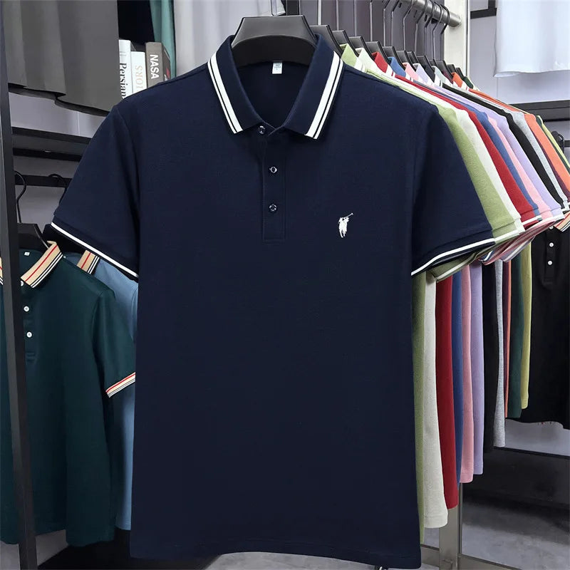 100% pure cotton short sleeve polo shirt high-end brand Paul Pony embroidered stripe summer luxurious breathable men's T-shirt