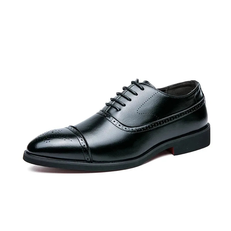 2025 men's shoes with red sole, fashionable business, leisure, party, daily retro carving, lace up, exposed navel formal shoes