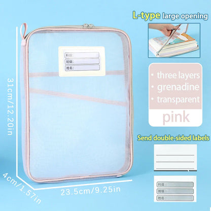 1 Pcs A4 Transparent File Subject Classification Thickened 5 Colors Mesh Simple Hand Storage Bag