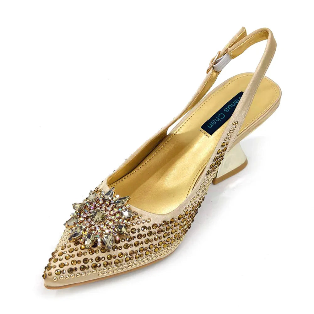 Specials Italian Women Heels Shoes and Bag Set Royal Purple Color Comfortable With Rhinestone for Party