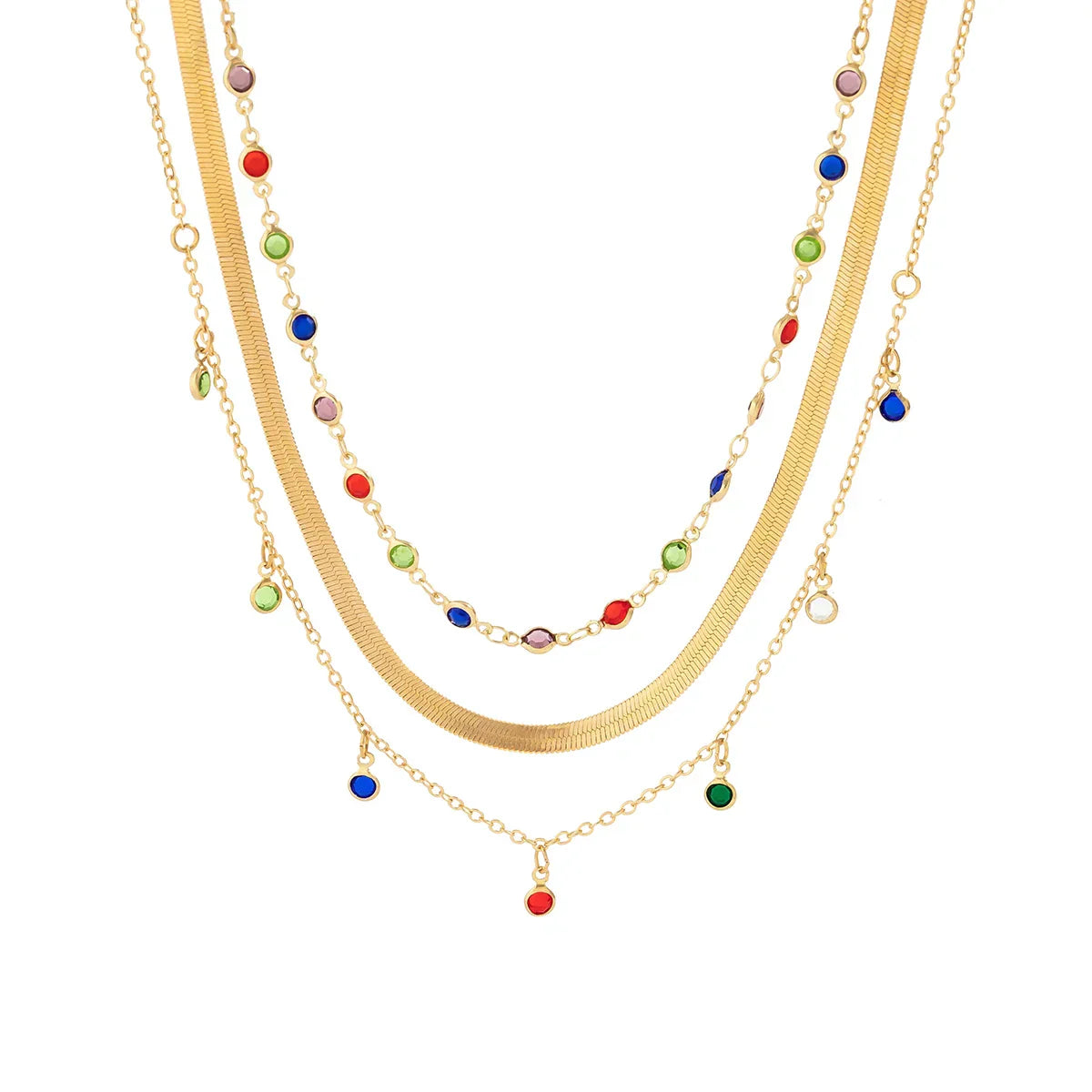 Trendy MultiLayered Color Crystal Chain Choker Necklace for Women Boho Flat Snake Chain Clavicle Short Necklace