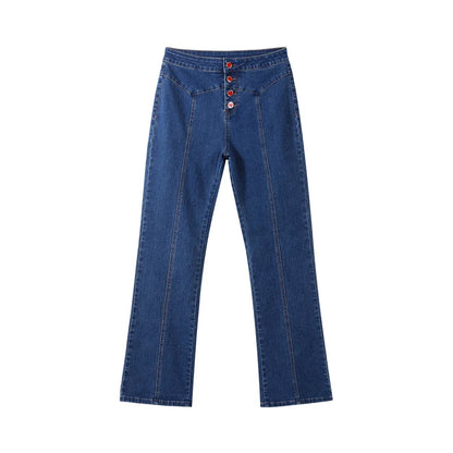 Waist Cinching Split Top Single Breasted Slim Flared Pants Woman Sets Patchwork Jeans Flounce Denim Jacket Casual Women's Suits