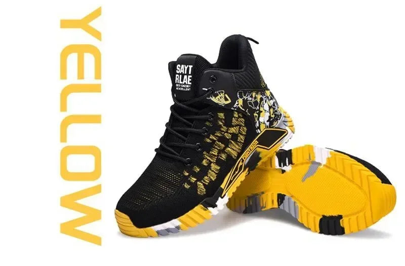 Men's All Seasons Safety Shoes Breathable Flying Woven Steel Toe Cap Impact Resistant Puncture Proof mid Cut Sneakers