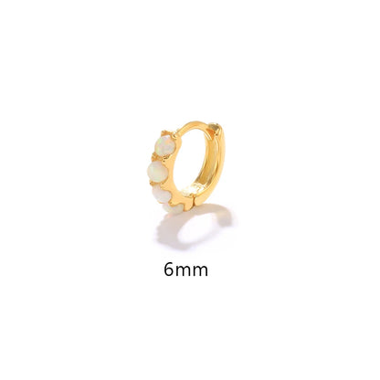 6 8 10mm 925 Sterling Silver Opal Round Piercing Huggie Hoop Earrings for Women Fine Jewelry Accessories Pendientes 1pc