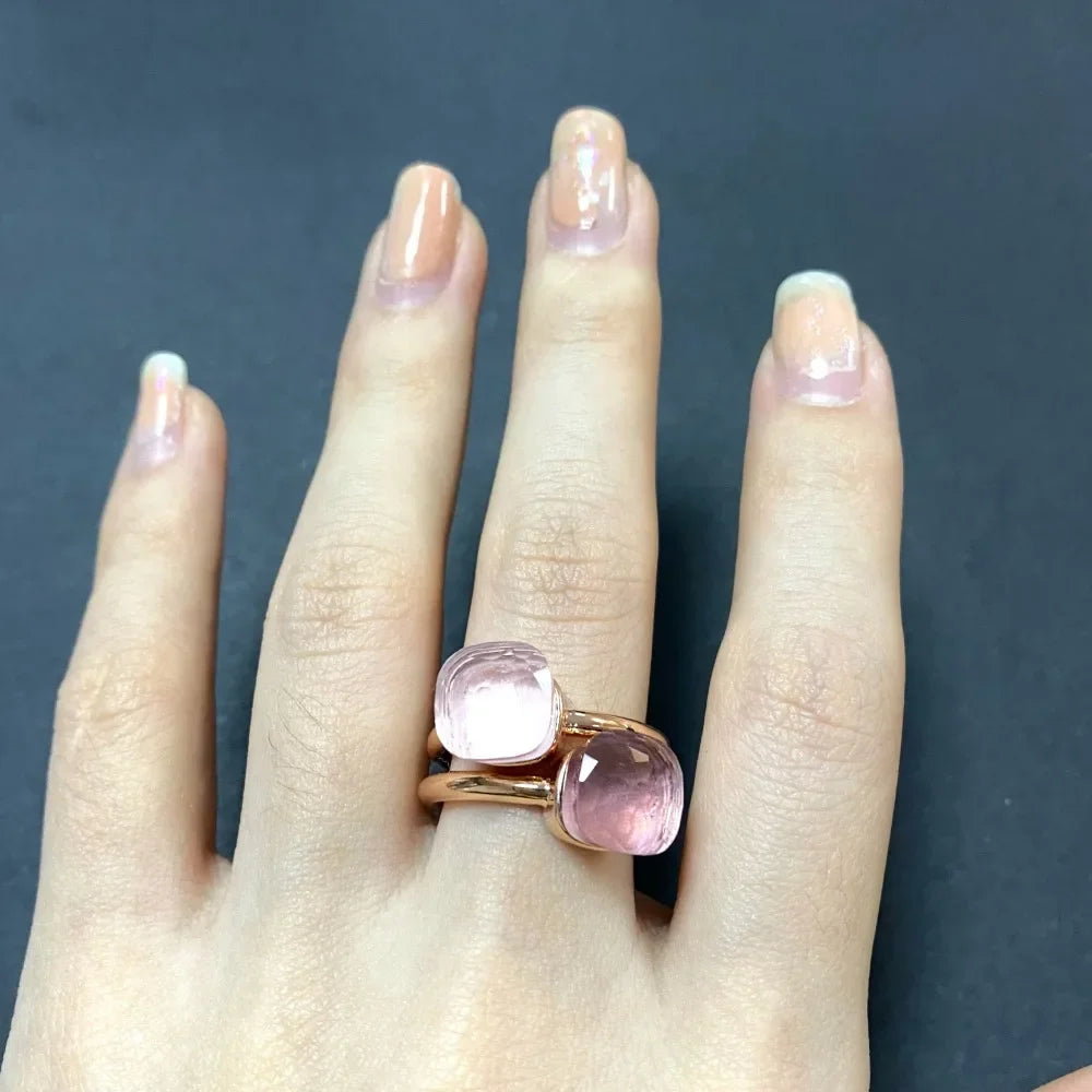 2Pcs/Set Fashion Stacked Candy Ring Women Mix Color Crystal Jewelry 30 Colors Trendy Gift for Valentine's Day
